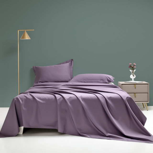  Set di lenzuola in raso di cotone 100% 300TC di alta qualit&agrave;, colore viola